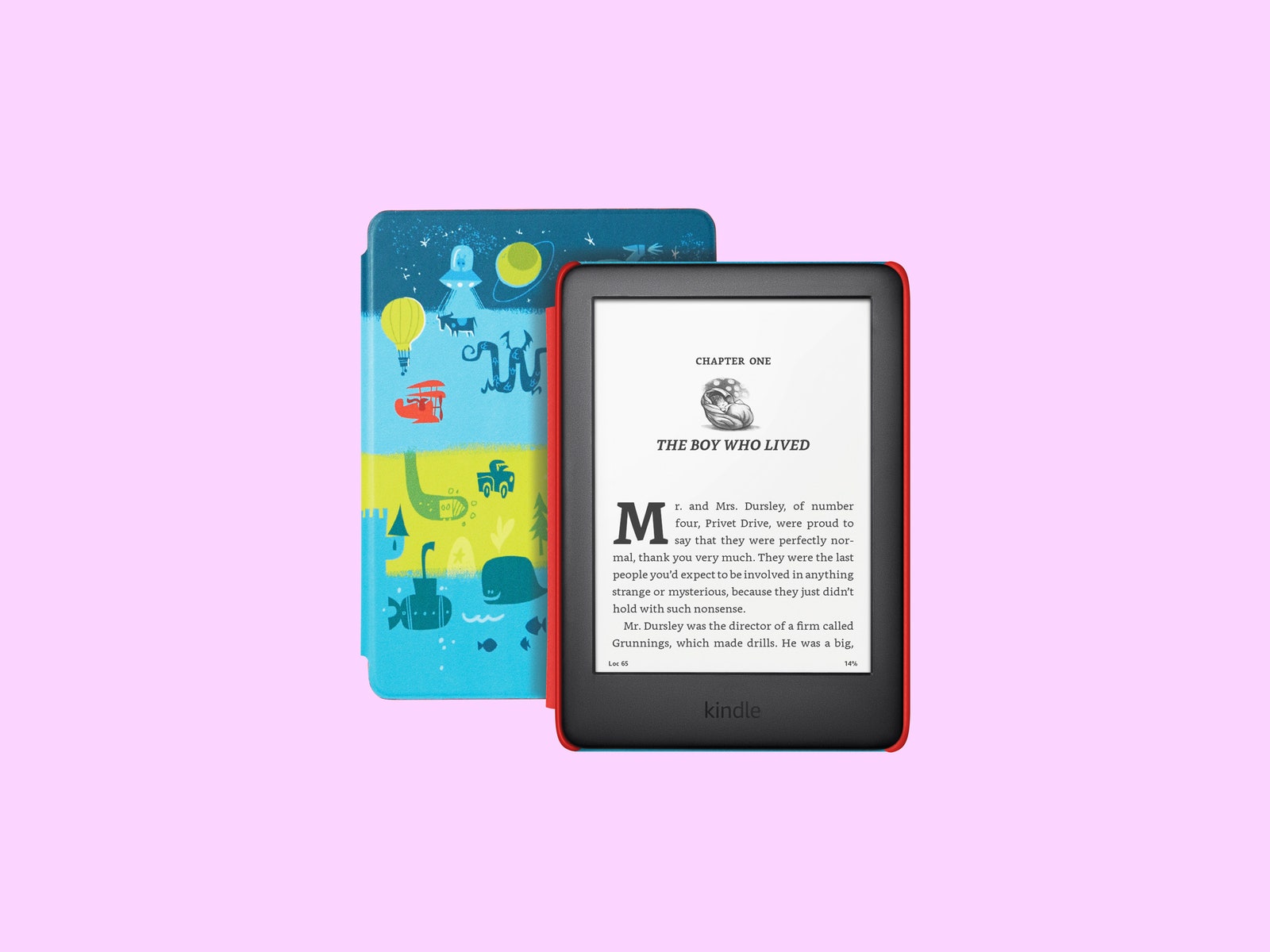 amazon kindle with kidlike illustrations on the front cover